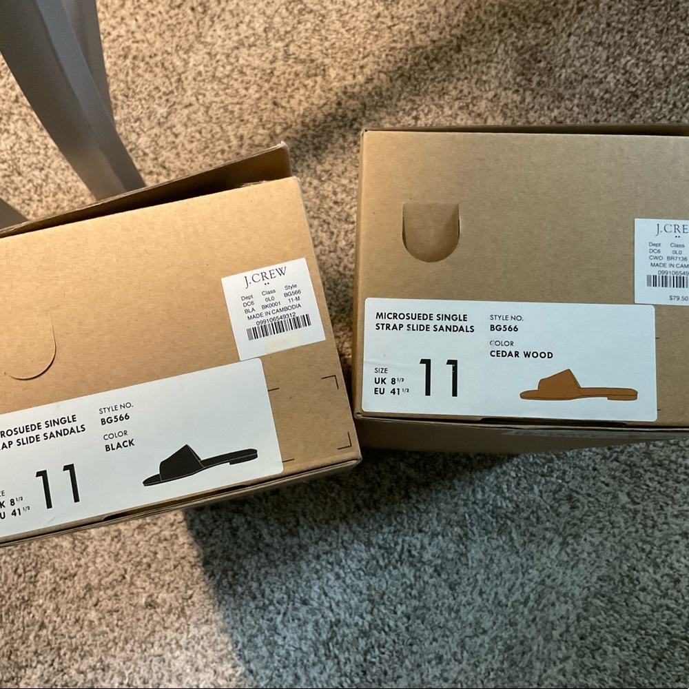 J. Crew Factory Slide Sandals in Black and Cedar Wood